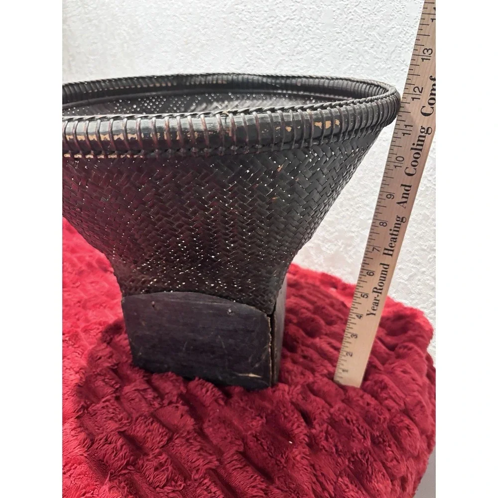 Asian Rice Gathering Basket 30-40sPedestal Base Woven Thailand Vietnam (descrip)